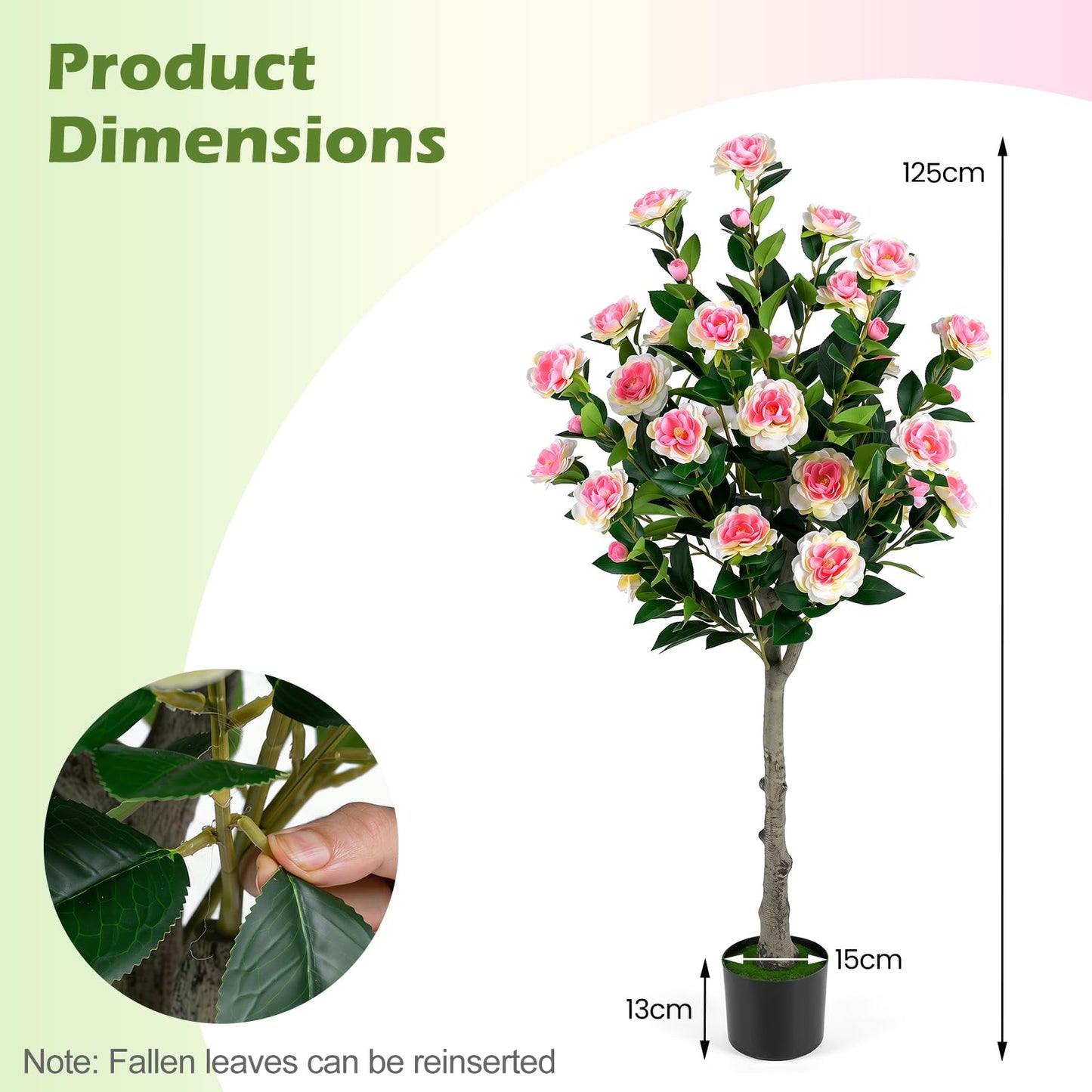 125cm Tall Artificial Camellia Tree, Fake Blooming Flower Tree