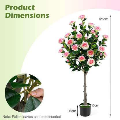 125cm Tall Artificial Camellia Tree, Fake Blooming Flower Tree