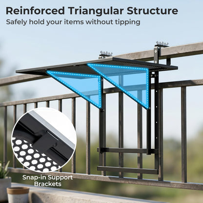 Set of 2 Hanging Balcony Table with 5-Level Adjustable Height for Round Square Railing