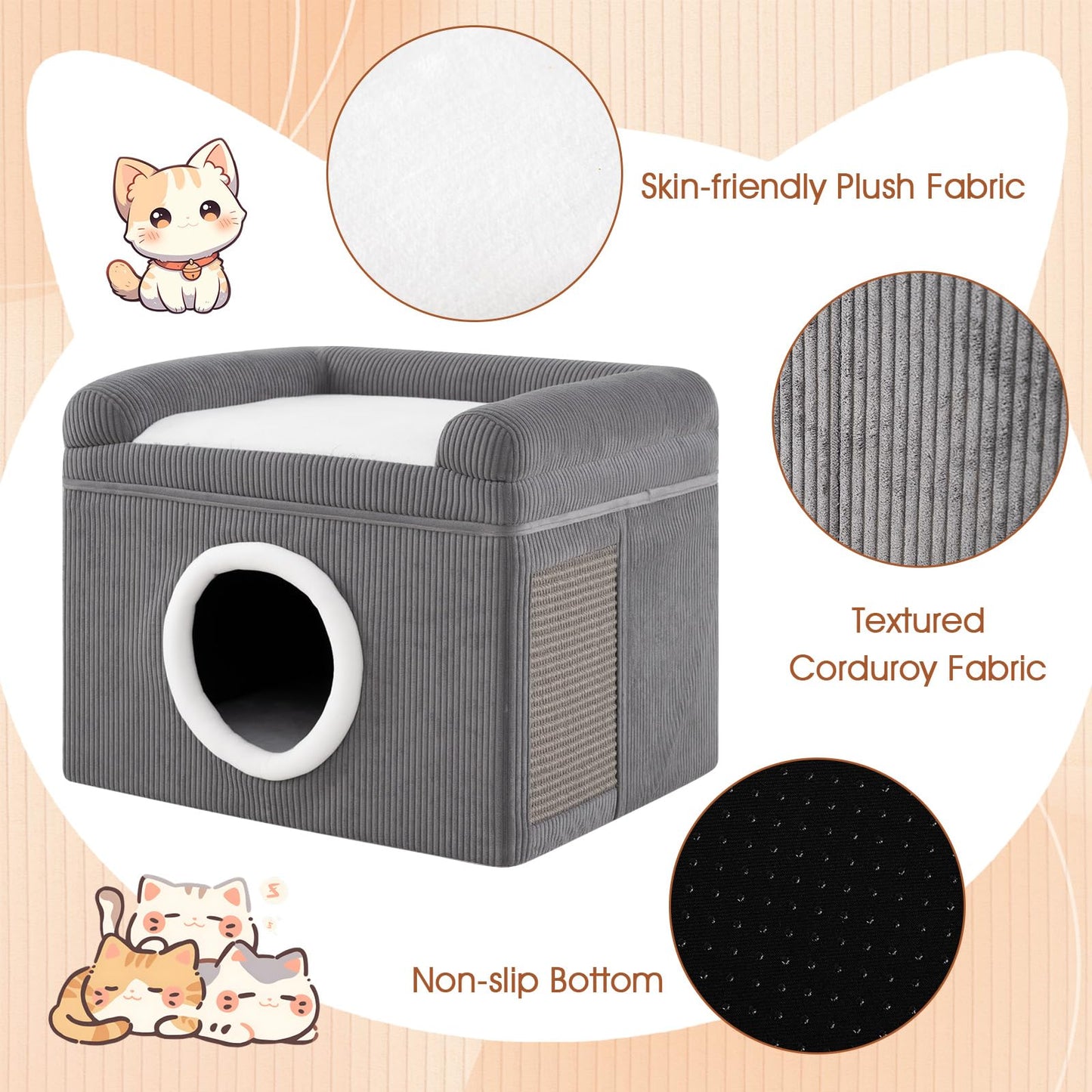 Cat House for Indoor Cats, Foldable Cat Condo