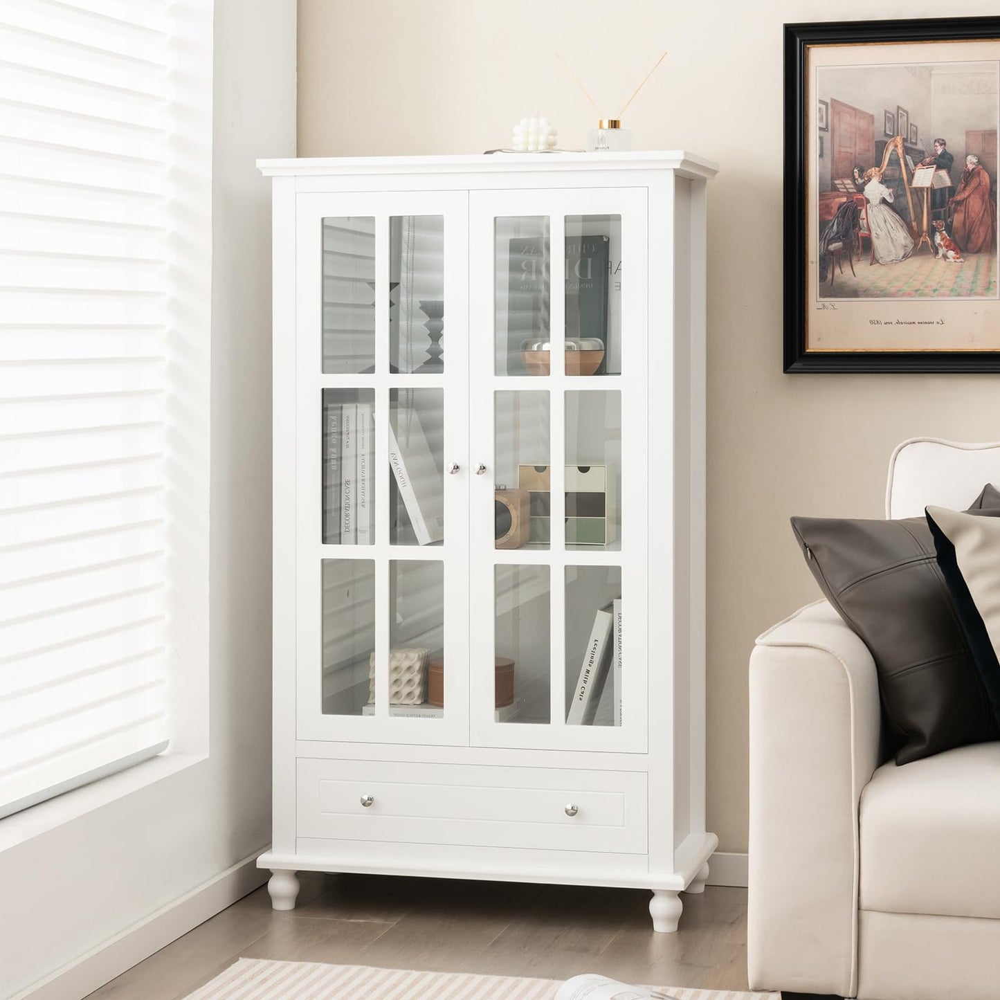 Bookcase Cabinet with Tempered Glass Doors and Adjustable Shelf