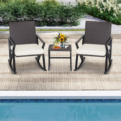 3 Pieces Garden Rocking Chairs and Table Set with Cushions
