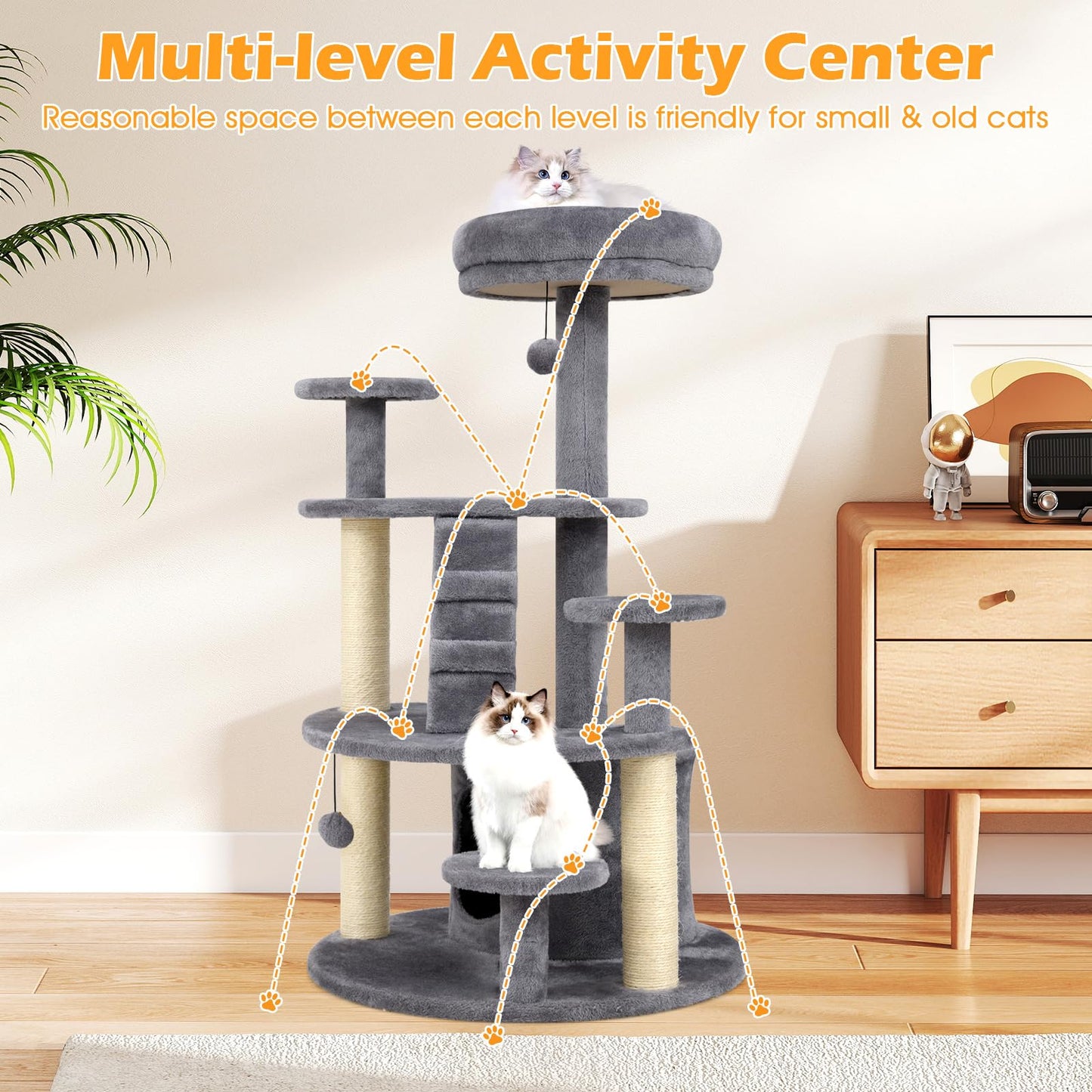 Multilevel Cat Climbing Tower with Condo Sisal Scratching Posts