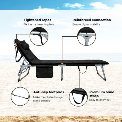 Adjustable Sun Lounger with Soft Mattress and Removable Pillow