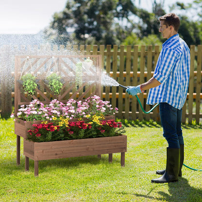 2-Tier Wooden Raised Garden Bed with Trellis and Drainage Holes