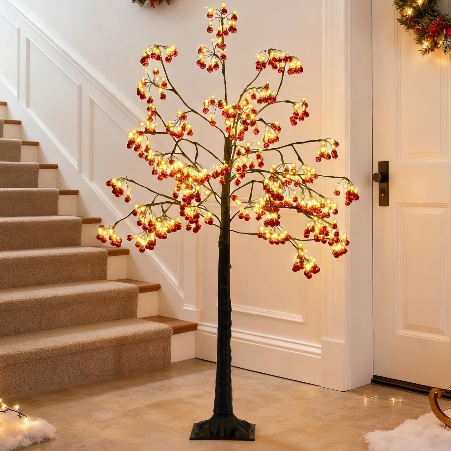 150 CM Christmas Decoration Tree Artificial Tree with Bendable Branches and 384 Red Balls