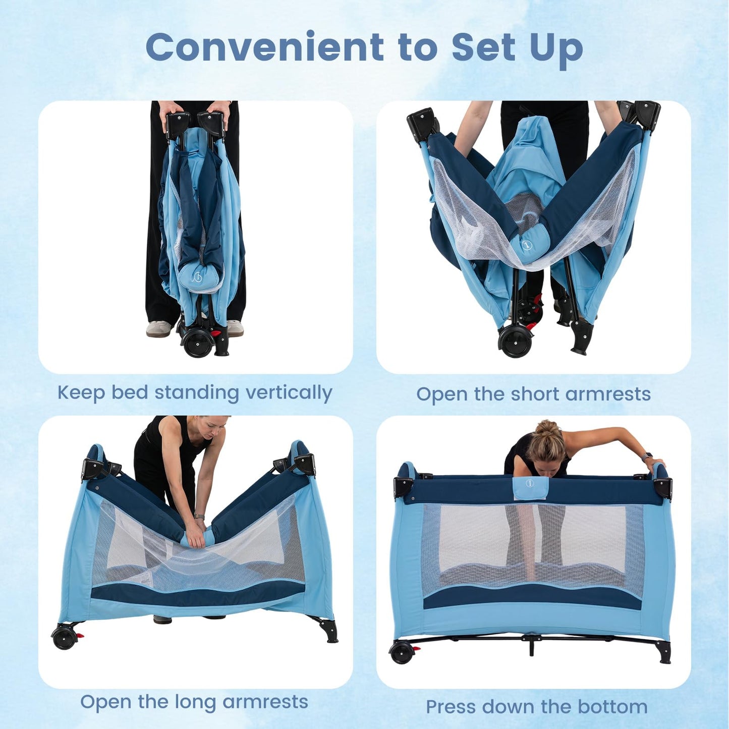 4 in 1 Pack and Play Foldable and Portable Baby Playard with Diaper Changing Table and 3 Hanging Toys