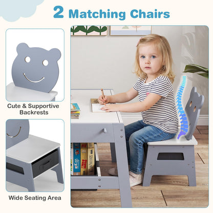 Kids Table and Chairs, Multifunctional Activity Desk with Chalkboard & Whiteboard