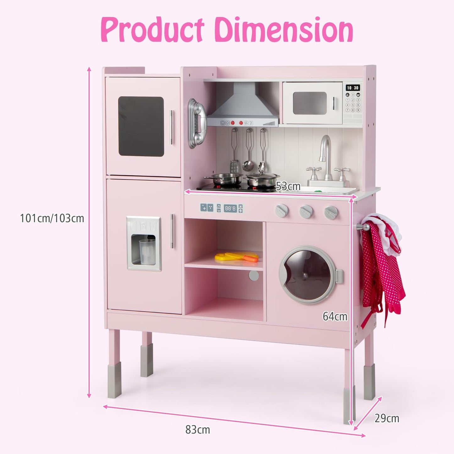 Height Adjustable Wooden Kid Play Kitchen Set with Sounds