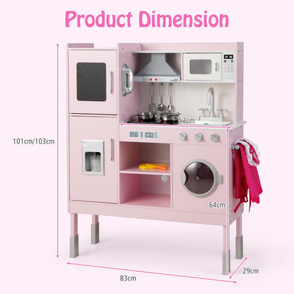 Height Adjustable Wooden Kid Play Kitchen Set with Sounds