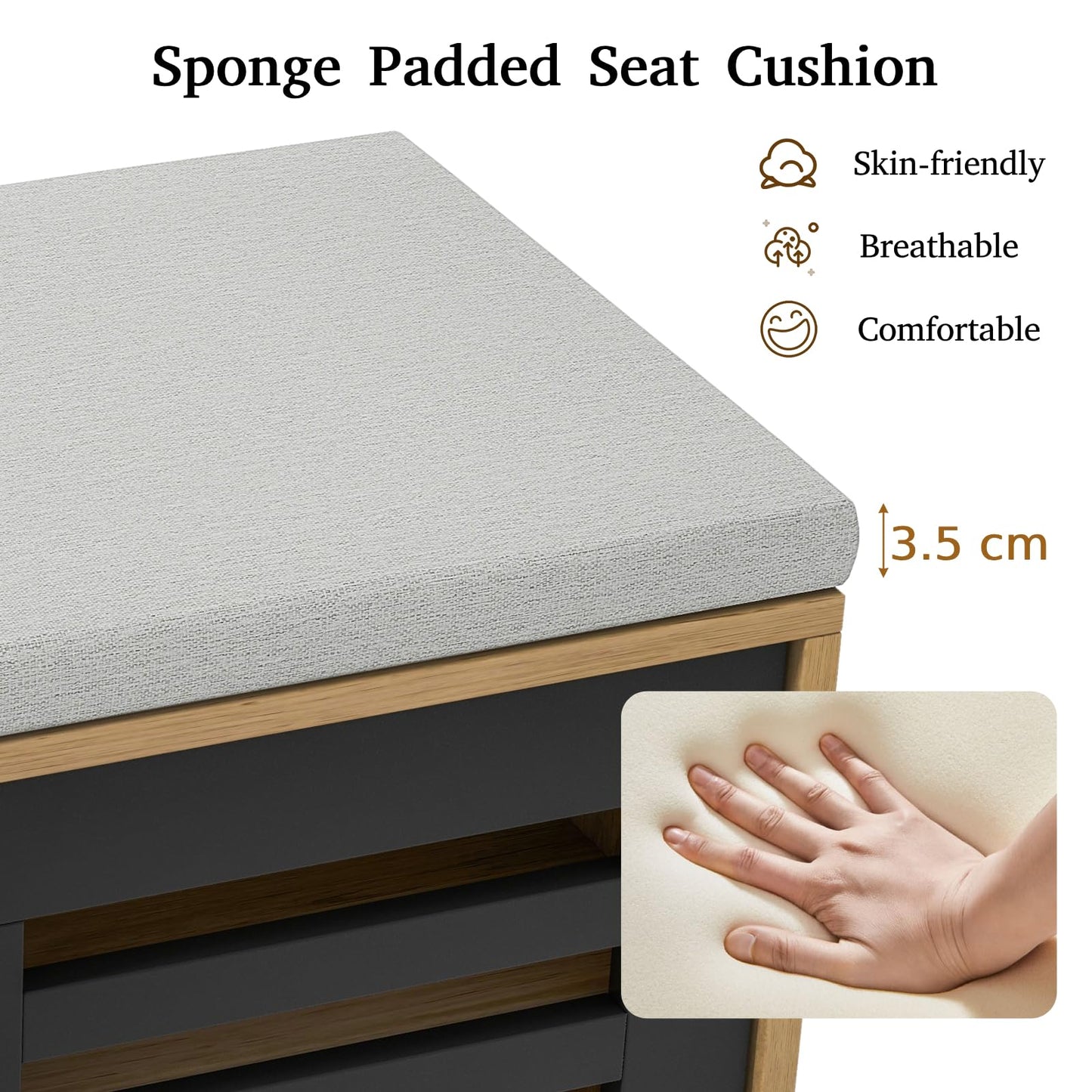 Shoe Bench with 6 Storage Compartments and 3 Adjustable Shelves and Cushion