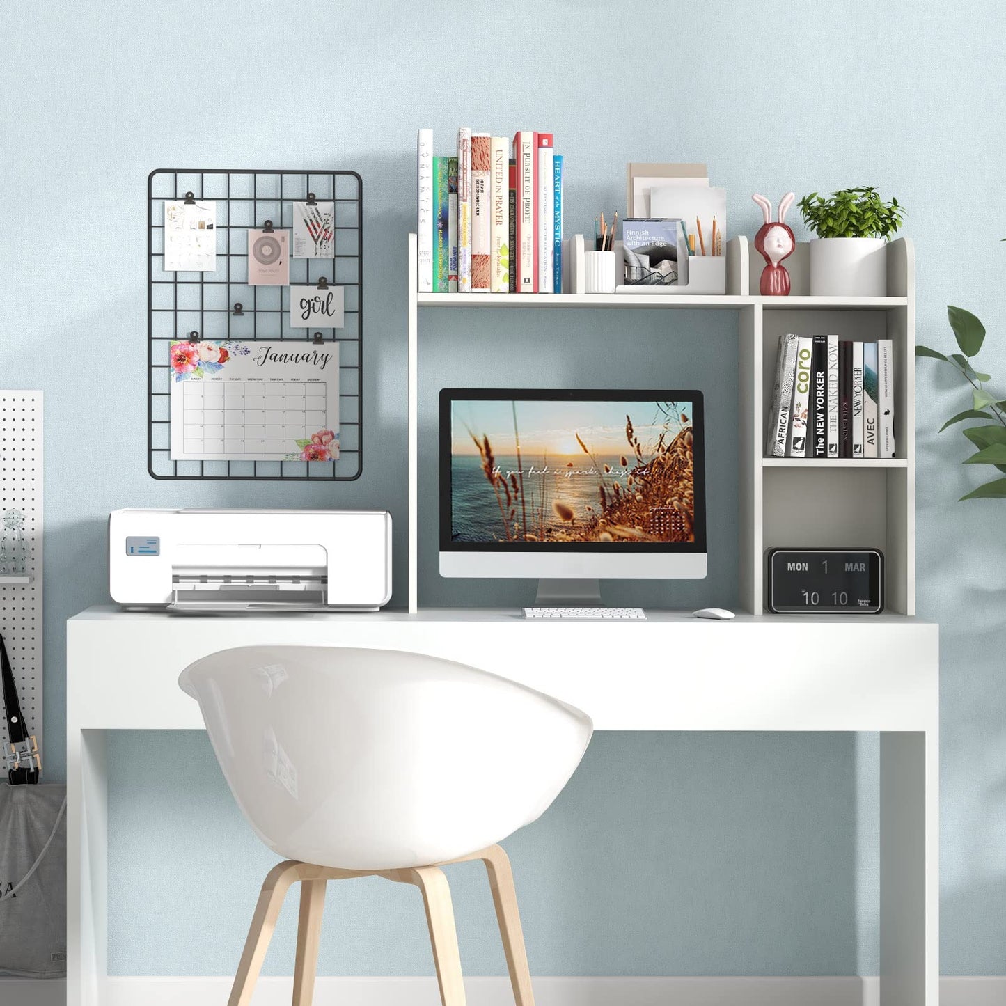 Wooden Desk Bookshelf with 4 Shelves and Open Back Compartment