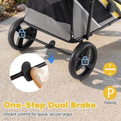 Dog Stroller for Large Dogs with One-Step Brake & Mesh Windows and Storage Bag