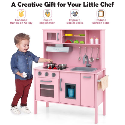 Wooden Kids Play Kitchen Set with Microwave Stoves Oven