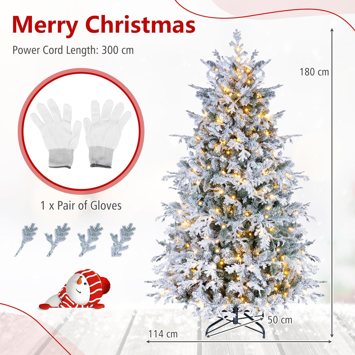 5/6FT Pre-lit Artificial Christmas Tree, Snow Flocked Full Xmas Tree