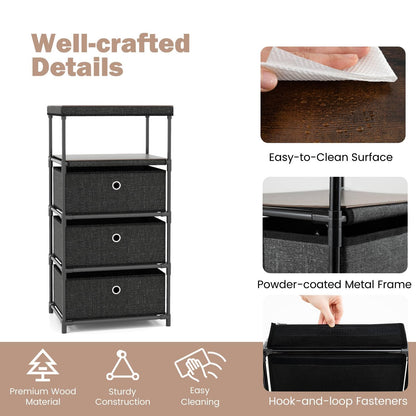Dresser with 3 Drawers with Wood Top and Metal Frame