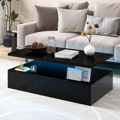 LED Coffee Table, 2 Tier Cocktail Center Table with Adjustable Light Colors