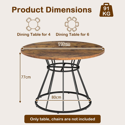 118cm Dining Table for 4-6 People, Round Kitchen Table
