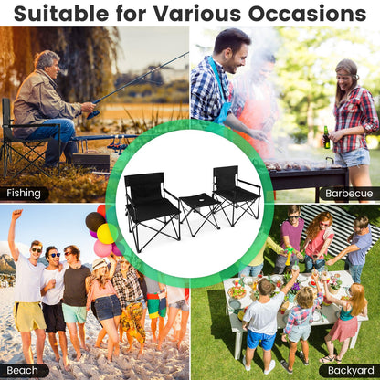 3 Piece Foldable Camping Chairs and Table Set