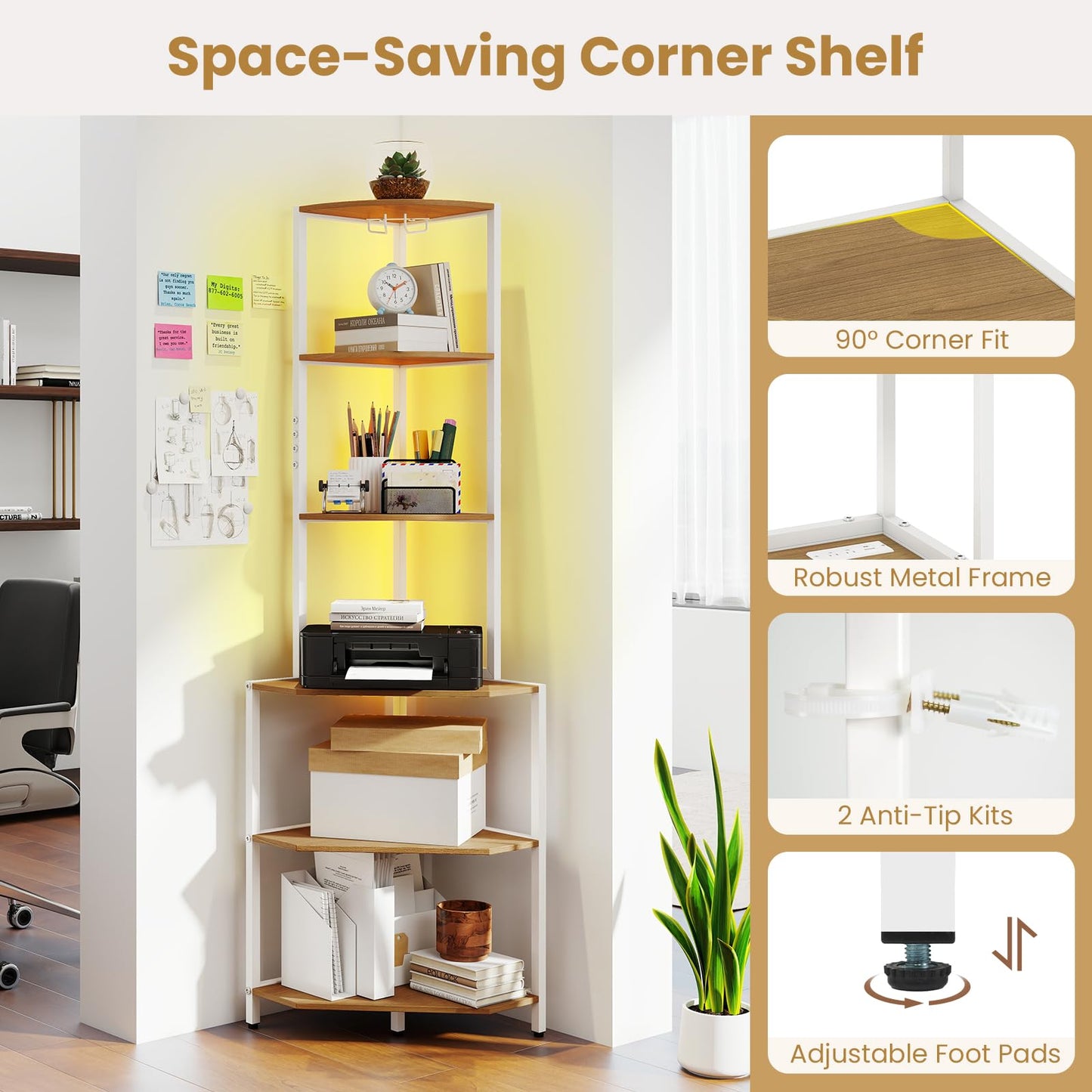 6-Tier Corner Shelf with 16 Color LED Lights