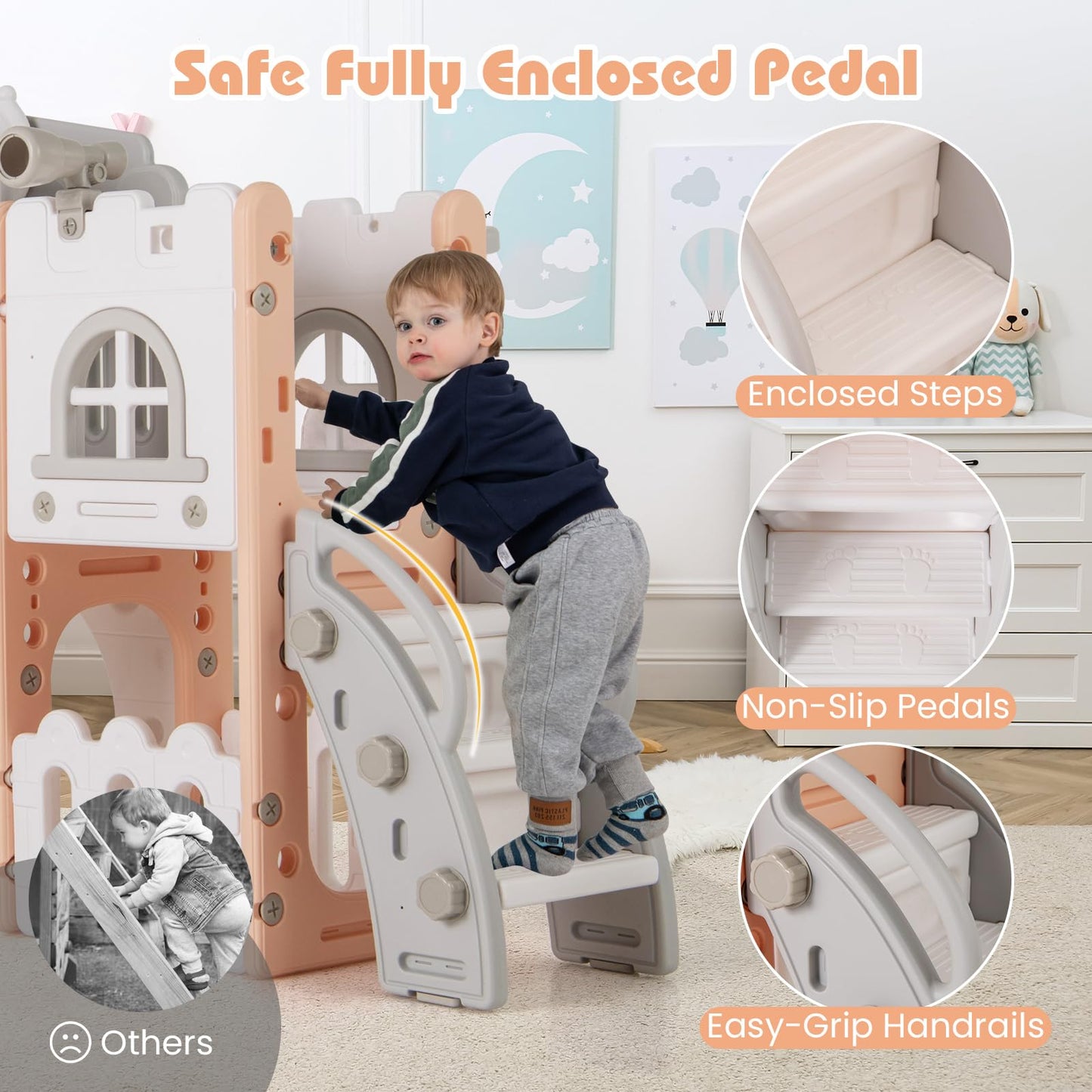 All in 1 Toddler Slide Playset Freestanding Kids Slide with Tunnel