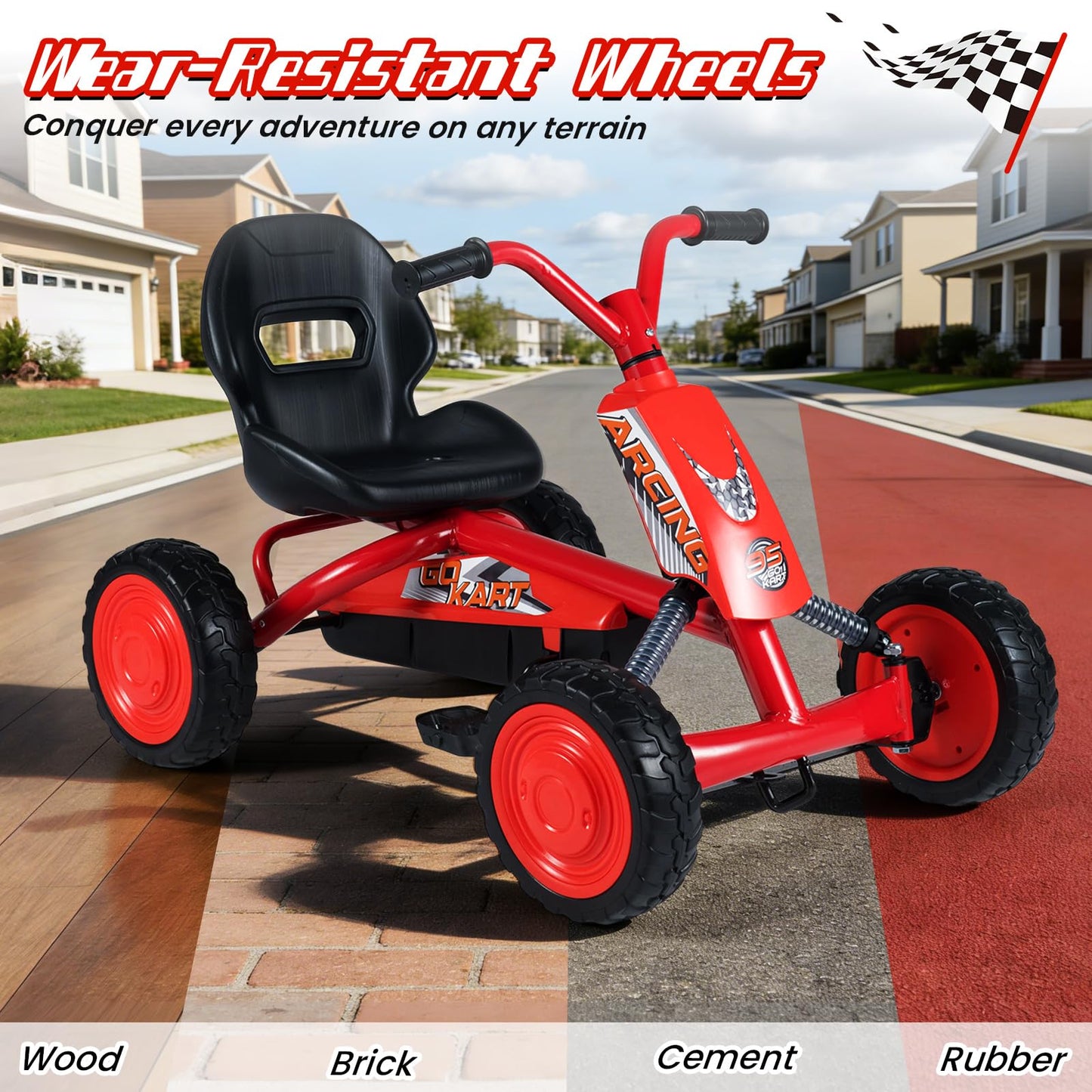 Kids Pedal Go Kart, Ride On Racer with 2-Position Seat
