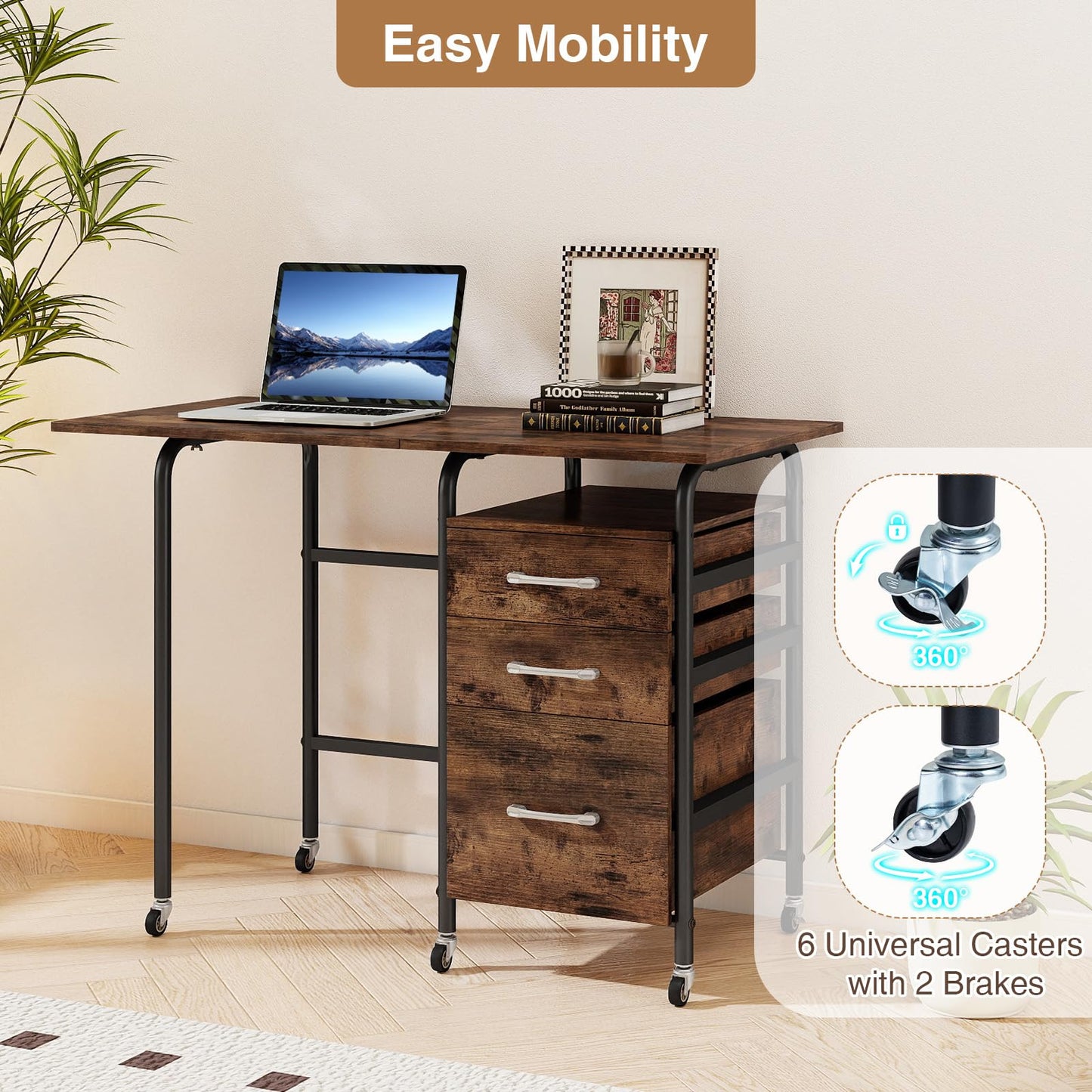 2-In-1 Folding Desk with 3 Drawers