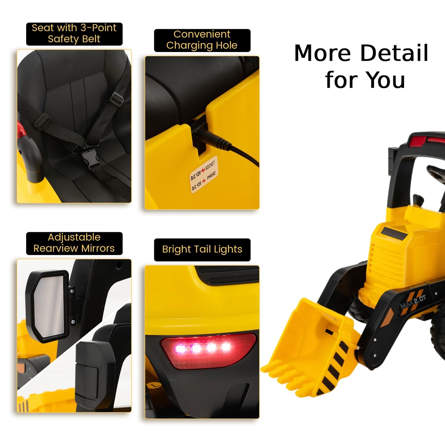 12V Kids Ride On Construction Tractor with Electric Bucket and Music