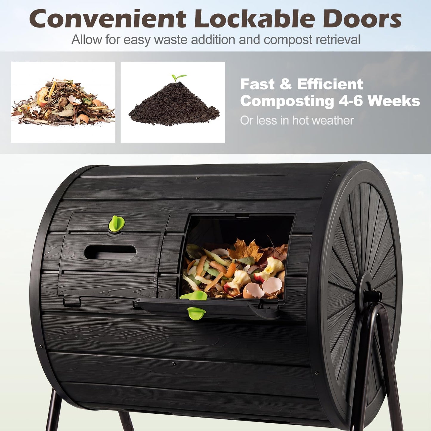 142 Large Outdoor Compost Tumbler with Dual Chambers