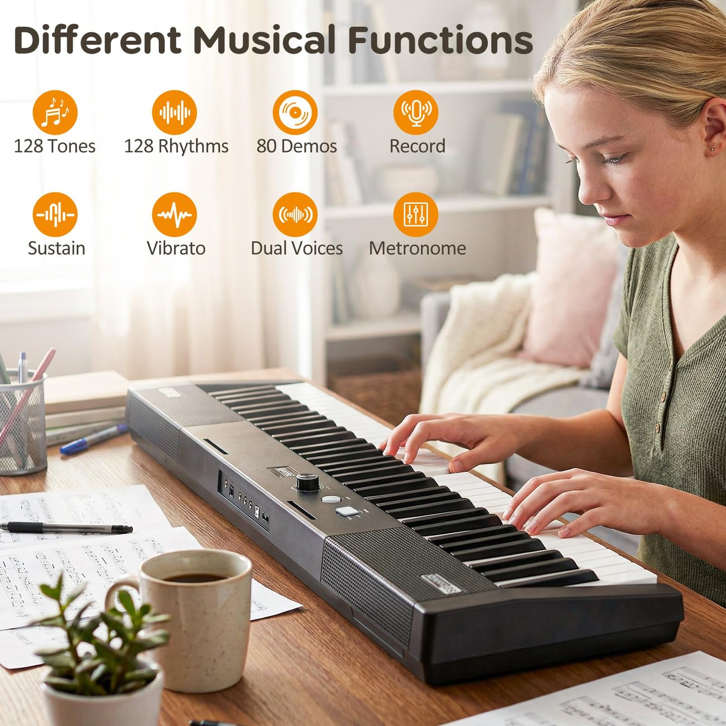 61 Key Digital Piano Keyboard, Electric Piano with Adjustable Stand & Stool
