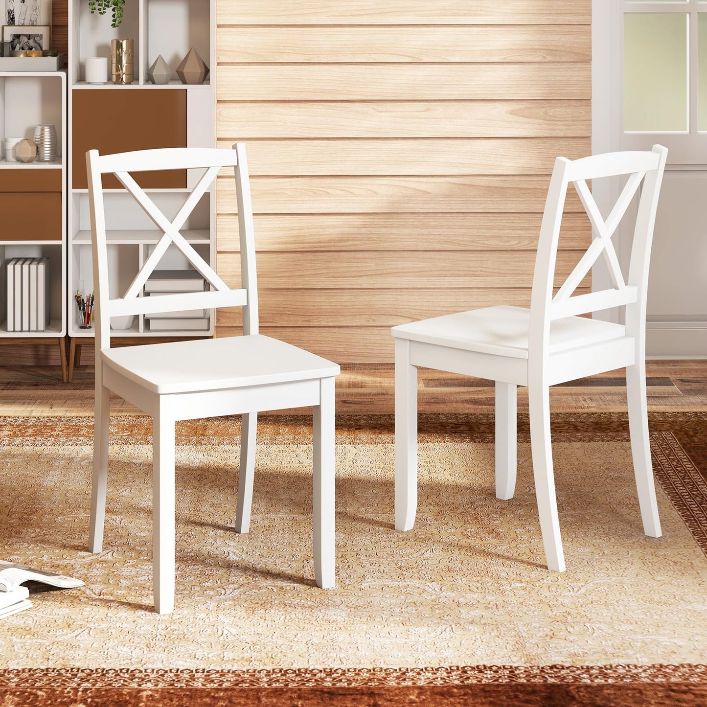 Dining Chairs Set of 2, Wooden Kitchen Chairs with Curved Cross Back Backrest