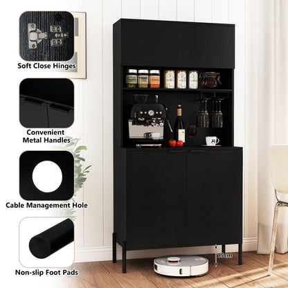 Kitchen Pantry Cabinet with Power Outlets and Wine Racks