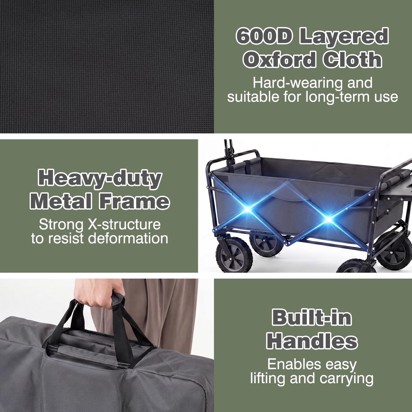 Collapsible Wagon Cart with Flexible Handle and Cup Holders