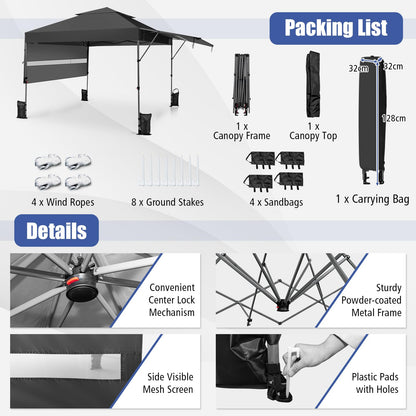 3 x 3m Rolling Pop up Gazebo with Adjustable Dual Awnings and Height