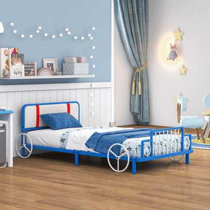 Single Size Car Shaped Kids Bed Frame with Upholstered Headboard