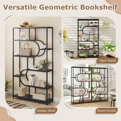 Industrial Etagere Bookcase with Open Storage Shelves and Metal Frame