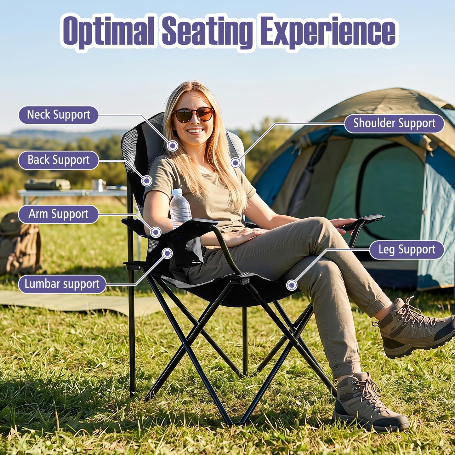 Pack Folding Camping Chair, Large Padded Chair