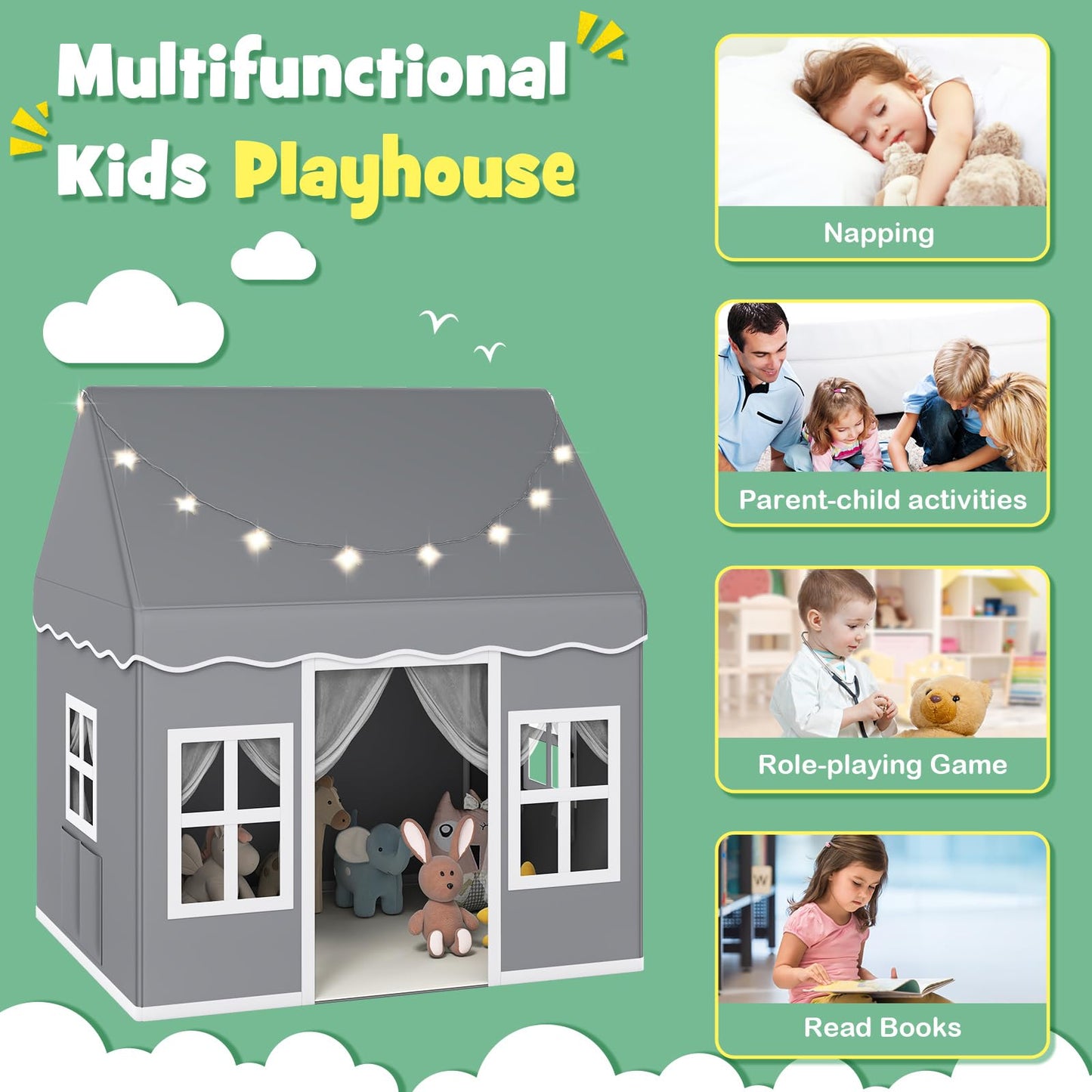 Indoor Kids Play Tent with Star Lights for Children Boys Girls Gift