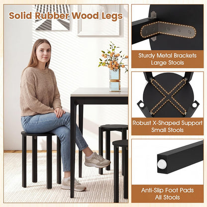 Stackable Stools Set of 4 with Rolling Base Solid Rubber Wood Nesting Stools