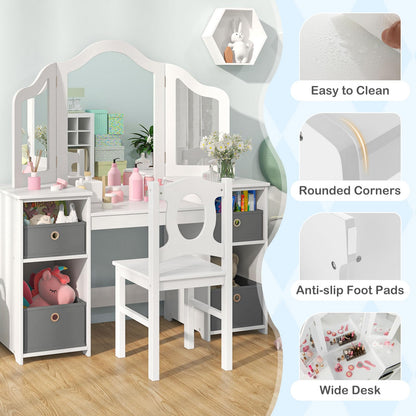 Kids Vanity Desk and Chair 2 in 1 Toddler Makeup Pretend Play Table