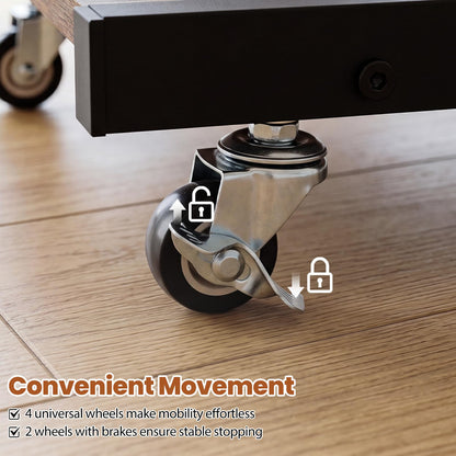 Height Adjustable C-Shaped Side Table with Charging Station, Wheels