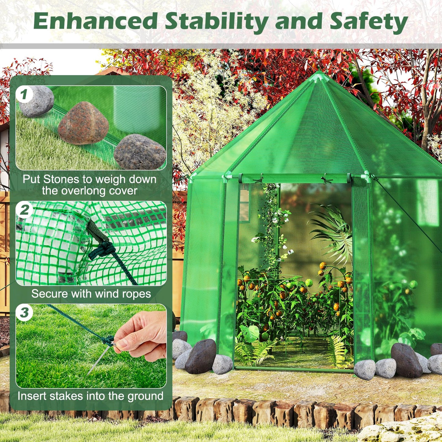Walk In Greenhouse, 198 x 172 x 190cm Polytunnels Grow House with PE Cover