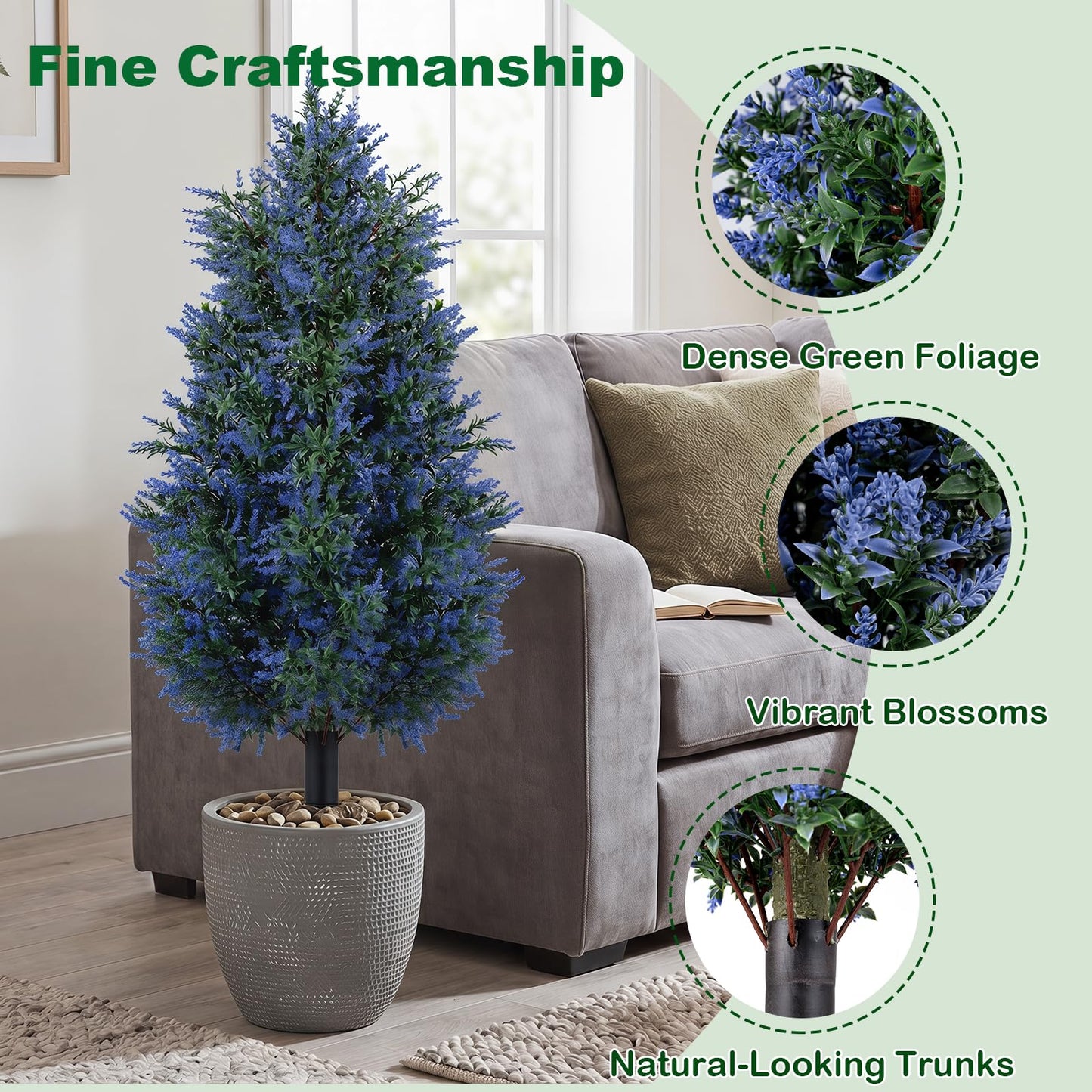 Set of 2 Artificial Topiary Ball Trees, Faux Shrub Bushes with Ground Spikes