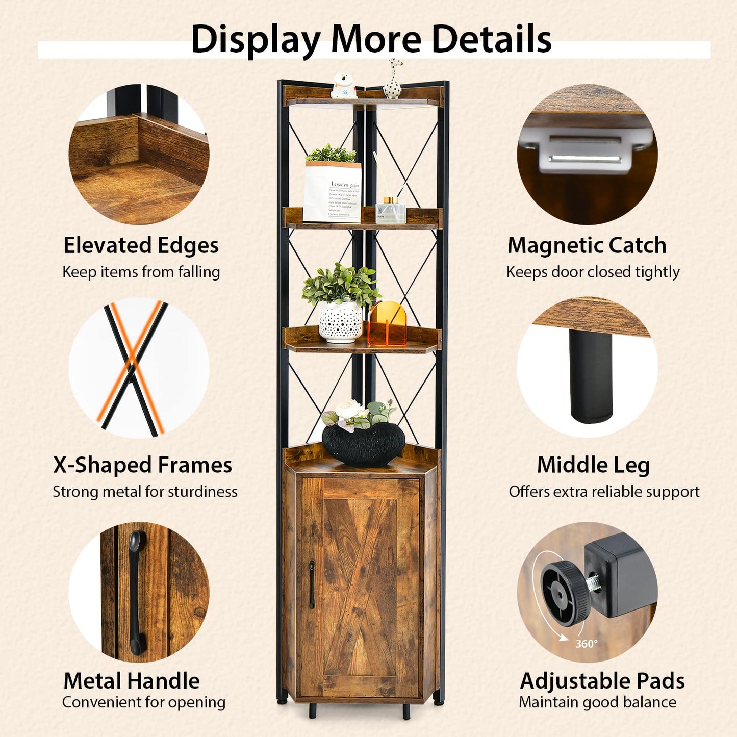 6 Tier Industrial Corner Storage Shelf with Adjustable Shelf