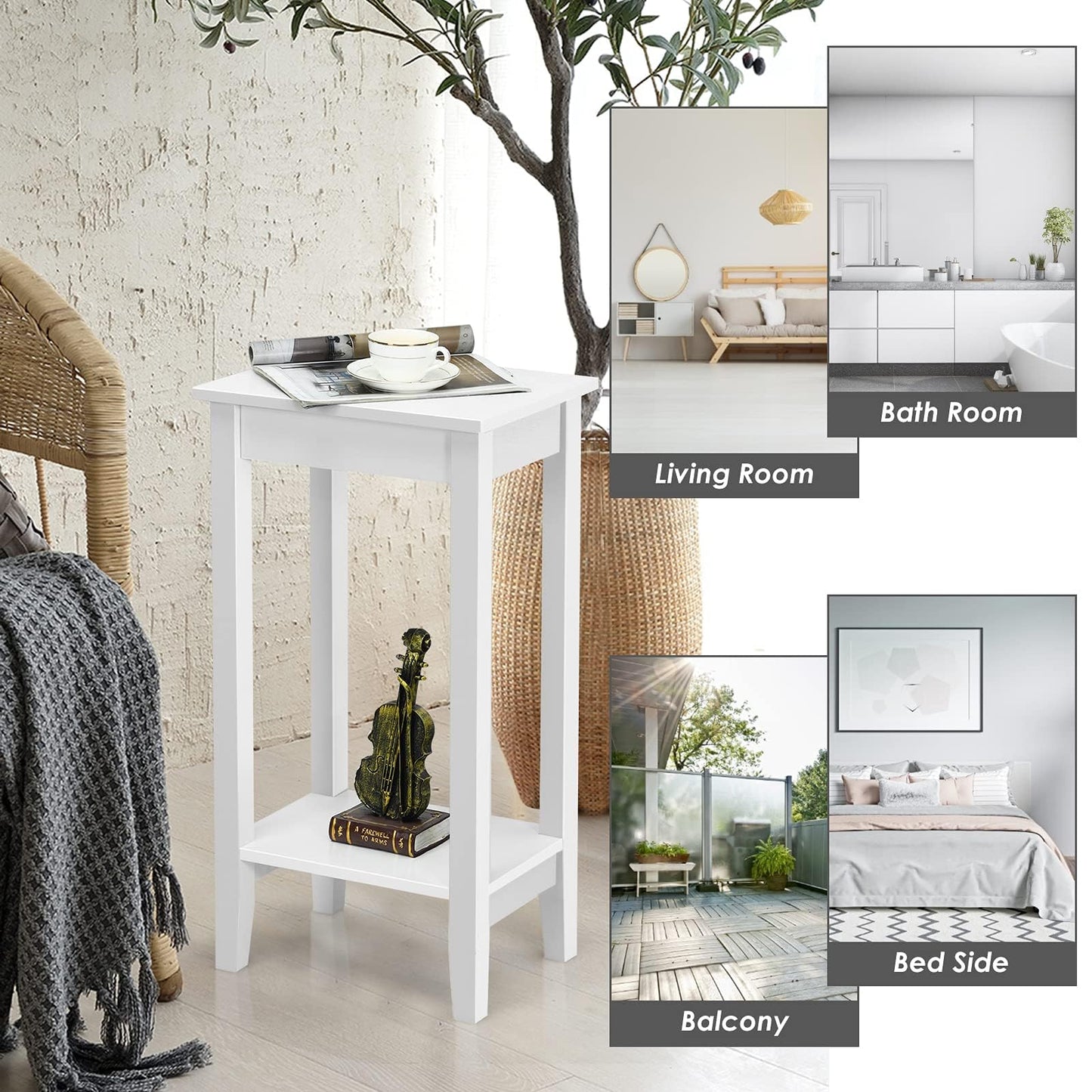 40x30x74cm Wooden Narrow Nightstand Sofa Side Table with Storage Shelves
