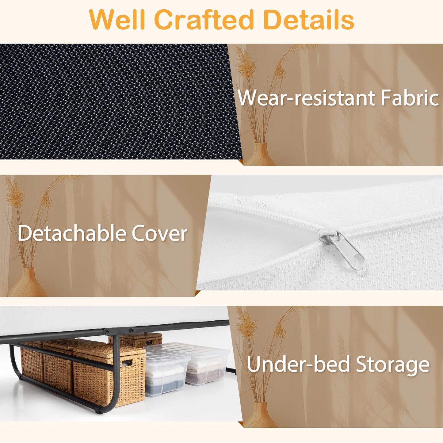 Cot Size Folding Bed with Mattress Heavy-Duty Metal Frame