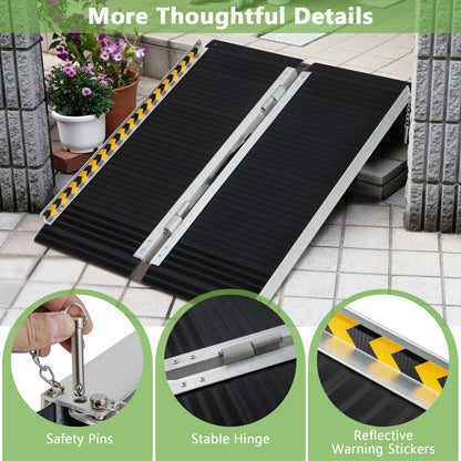 3FT Folding Portable Aluminum Ramp with Transition Plate and Reflective Warning Stickers