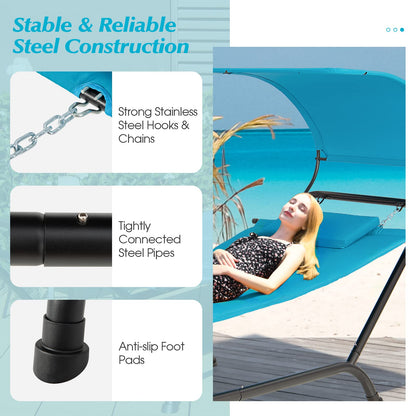 Outdoor Hammock with Stand Cushion and Canopy for Garden Lawn
