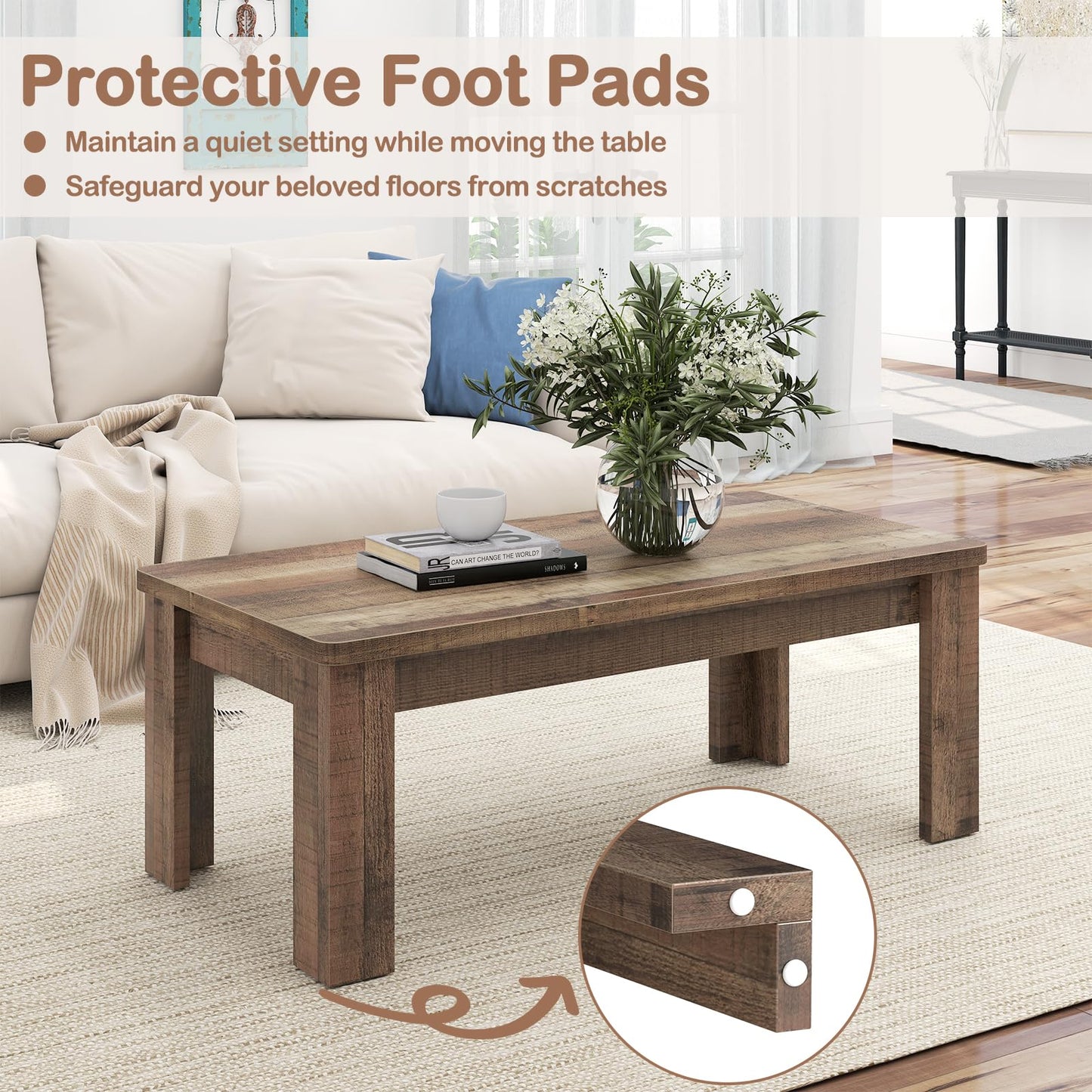 120 cm Farmhouse Coffee Table with Spacious Tabletop