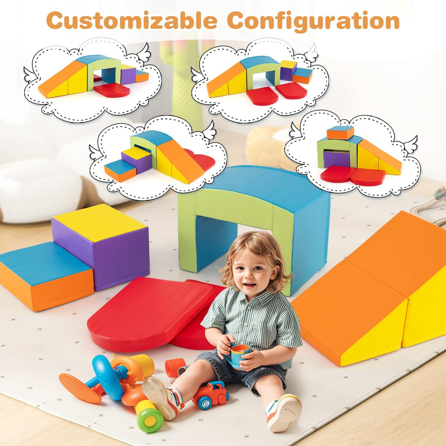 6 Pieces Foam Climbing Blocks Soft Play Climbing for Toddlers with Tunnel